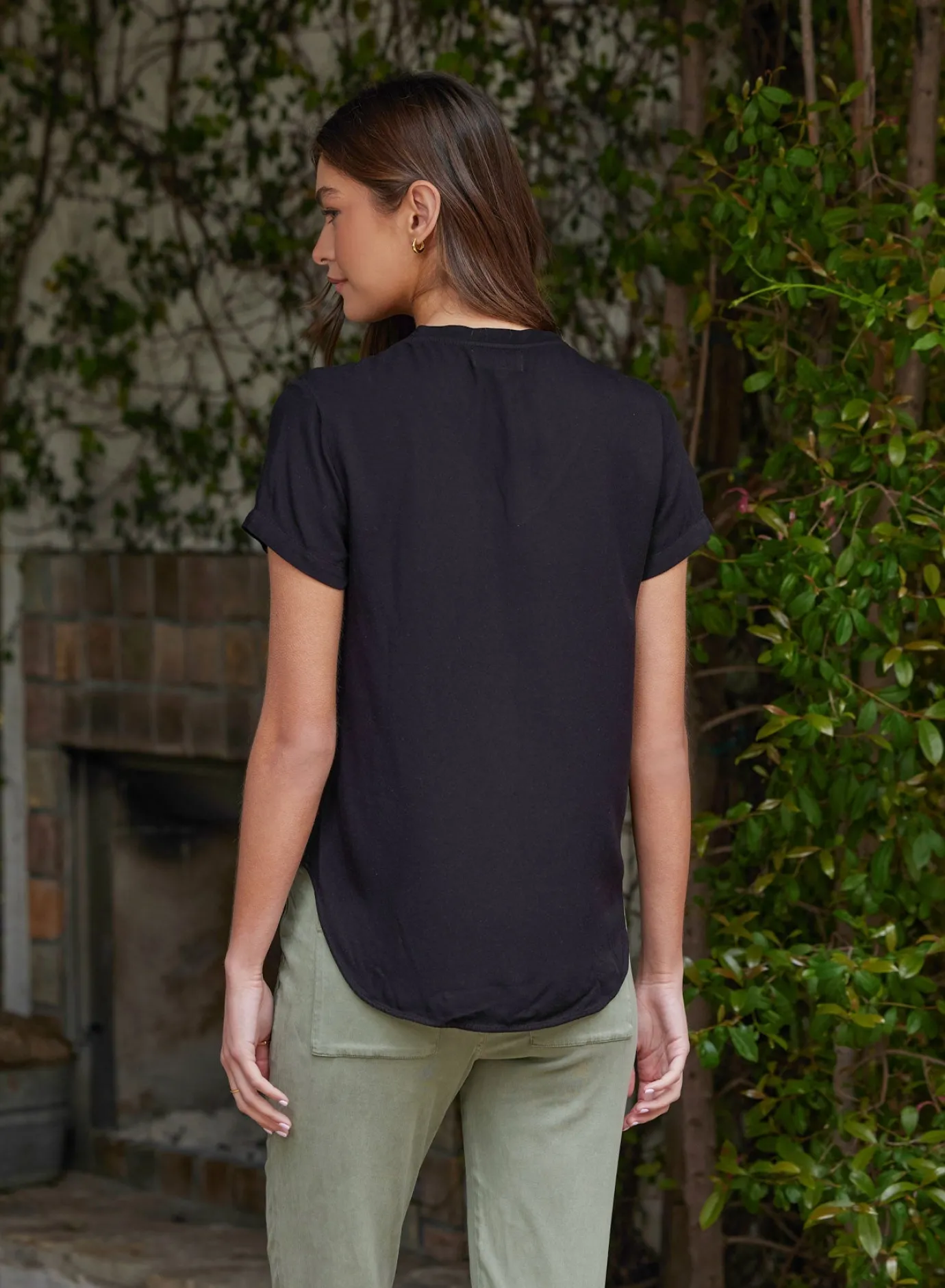 Bella Dahl V-Neck Tee - Vintage Black- Essentials Tops