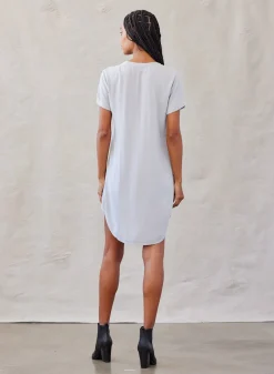 Bella Dahl V-Neck Tee Dress - Foggy Sky- Short Dresses