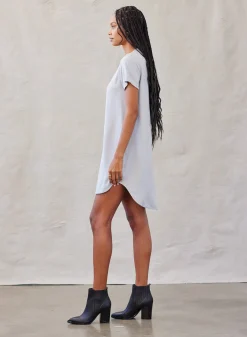Bella Dahl V-Neck Tee Dress - Foggy Sky- Short Dresses