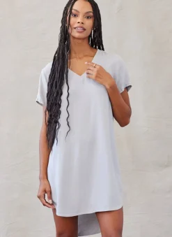 Bella Dahl V-Neck Tee Dress - Foggy Sky- Essentials Dresses