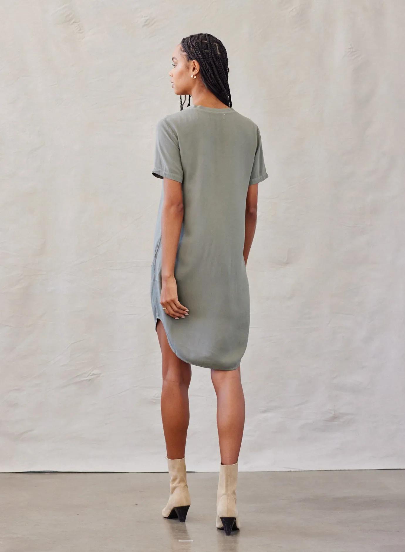 Bella Dahl V-Neck Tee Dress - Soft Army- Essentials Dresses