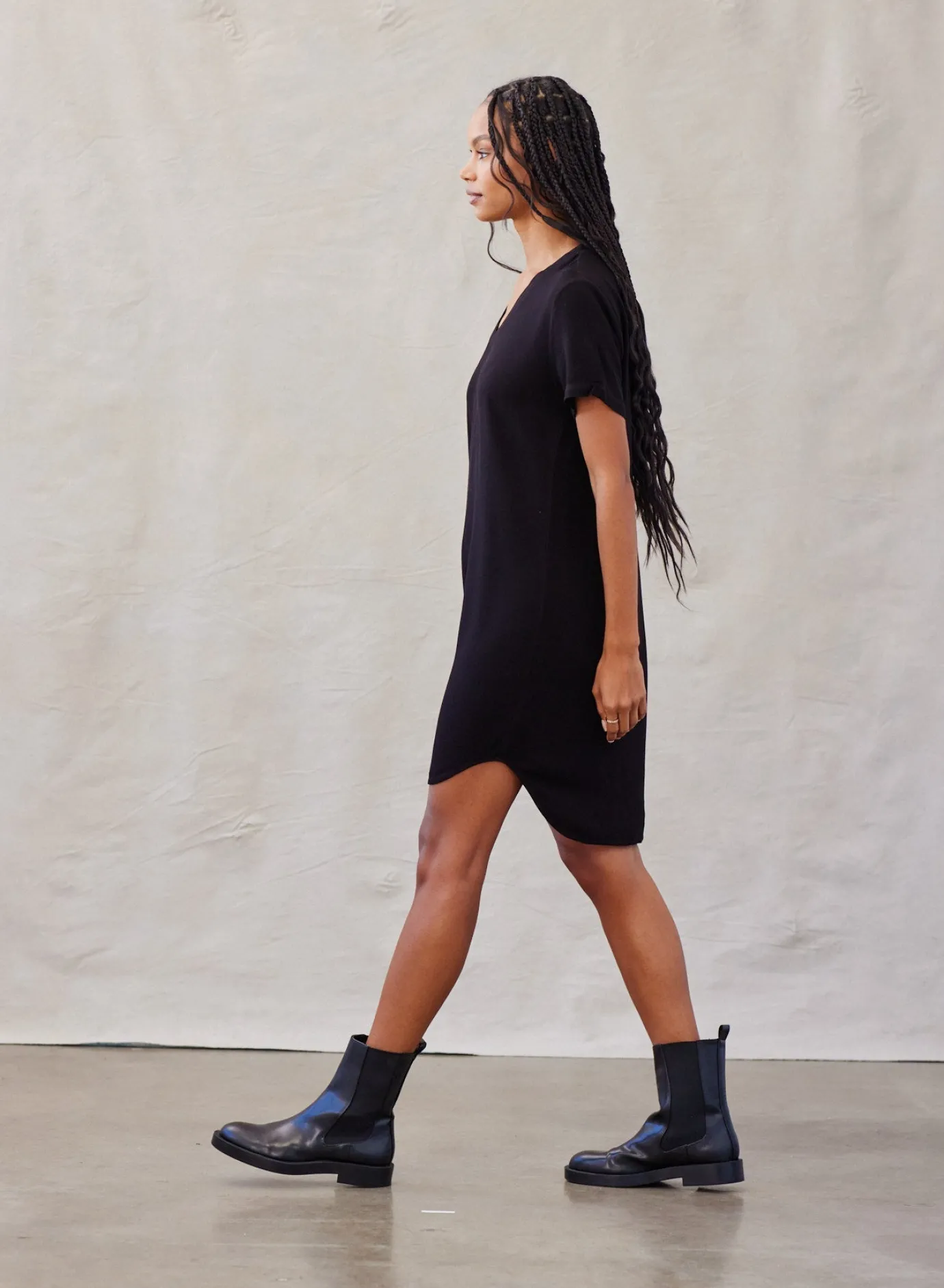 Bella Dahl V-Neck Tee Dress - Vintage Black- Essentials Dresses