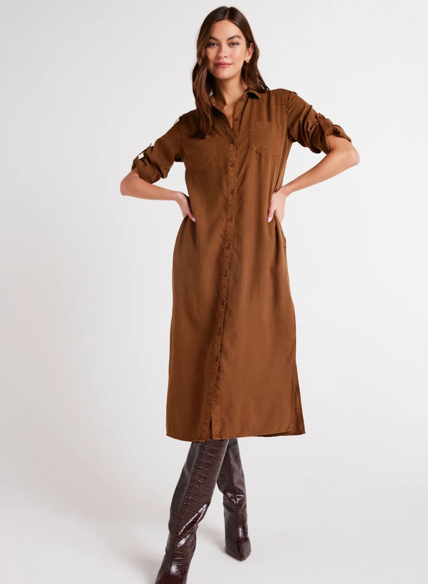 Bella Dahl Western Yoke Duster Dress - Twilight Gold- Long Dresses