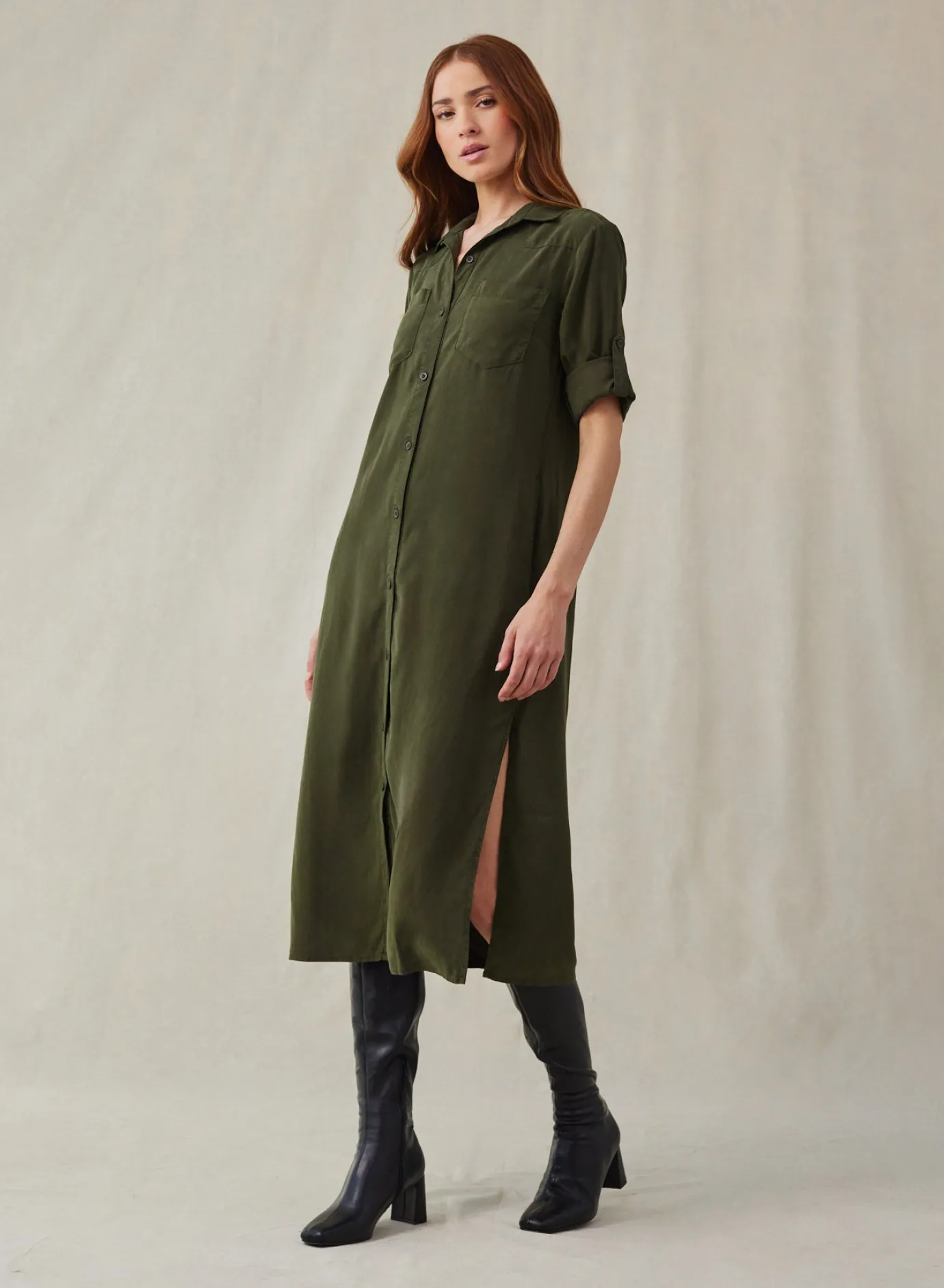 Bella Dahl Western Yoke Duster Dress - Italian Herb- Seasonal Essentials