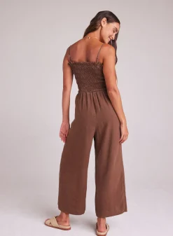 Bella Dahl Wide Leg Smocked Ruffle Jumpsuit - Botanical Brown- Rompers & Jumpsuits