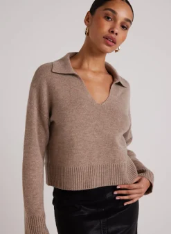 Bella Dahl Wool and Cashmere Blend Collared Sweater  - Heather Fawn- Sweaters