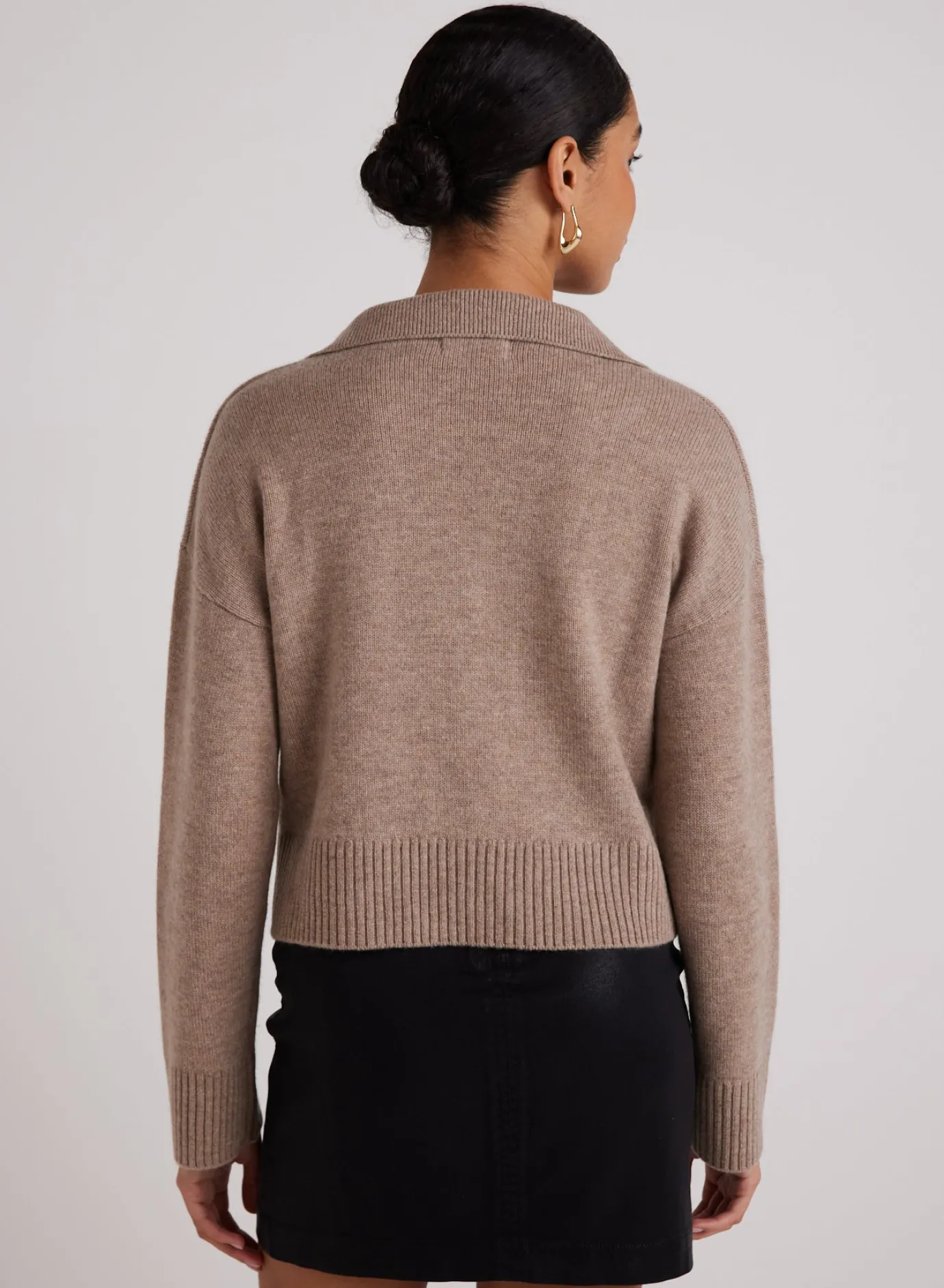 Bella Dahl Wool and Cashmere Blend Collared Sweater - Heather Fawn- Sweaters