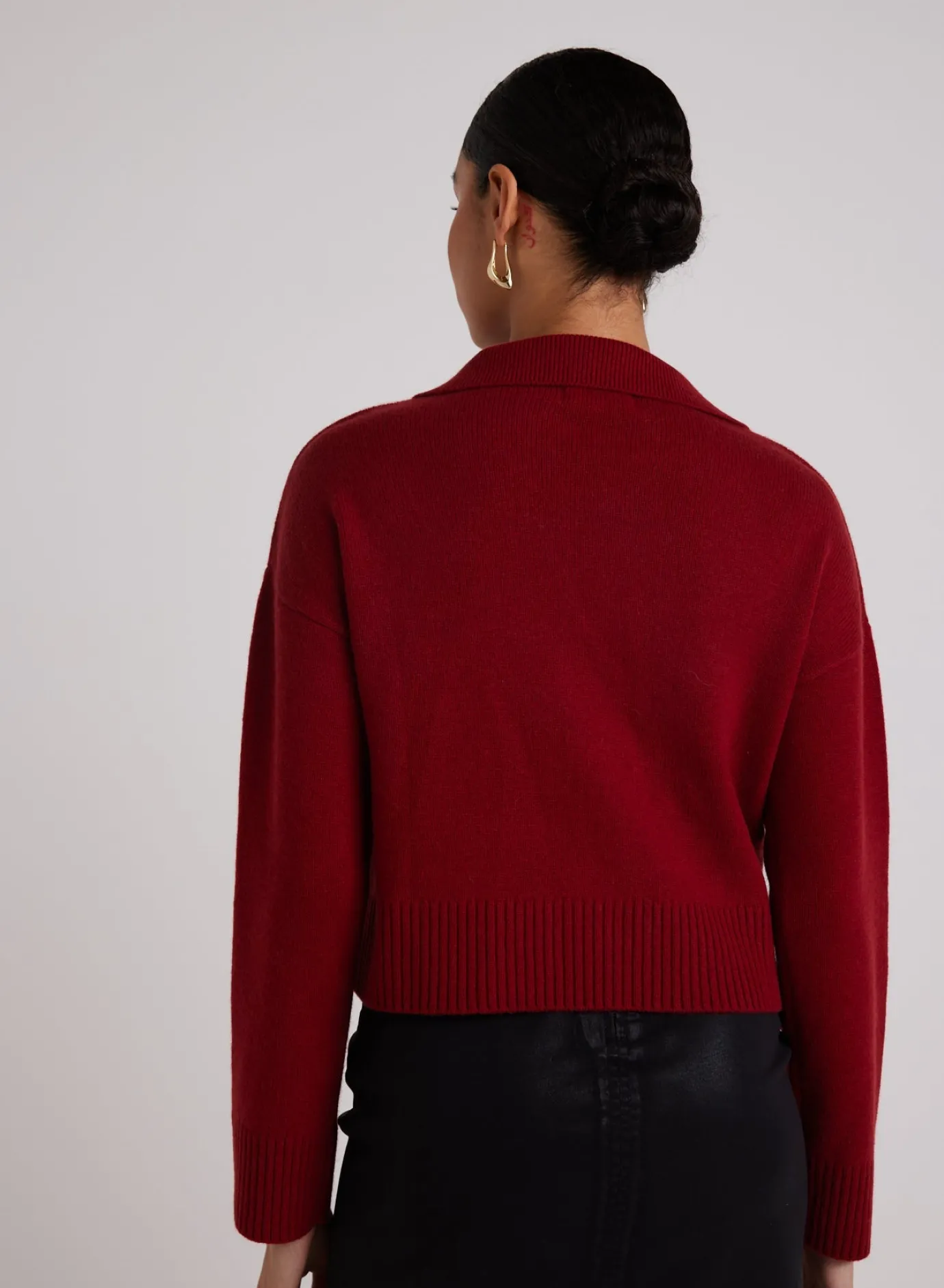 Bella Dahl Wool and Cashmere Blend Collared Sweater - Garnet Red- Sweaters