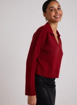 Bella Dahl Wool and Cashmere Blend Collared Sweater - Garnet Red- Sweaters