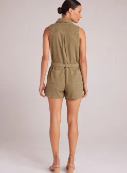 Bella Dahl Zip Front Romper - French Olive- Rompers & Jumpsuits